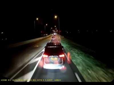 Failed merge followed by brake check [both vehicles POV]