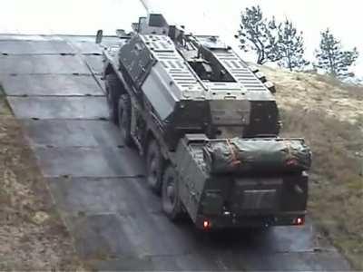 fully loaded 155 SPGH Zuzana Mk 2 in a test drive uphill go-stop-go