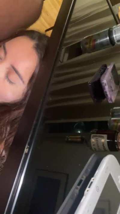 Wife sucking black dick under there table