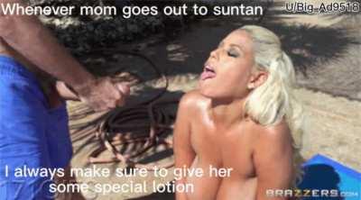 Remember boys, always make sure your mom is covered in suntan lotion!