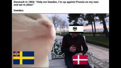 Denmark getting destroyed by germans while Sweden stays neutral? I feel like I've seen that one before...