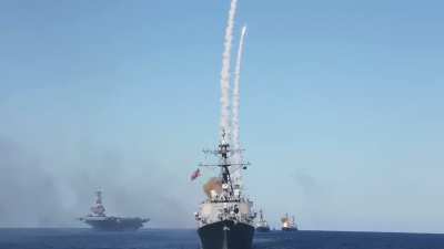The Arleigh Burke-class guided-missile destroyer USS Donald Cook (DDG 75) conducts SM-2 shots during the Titans of the Sea Presidential Review, October 5, 2025.