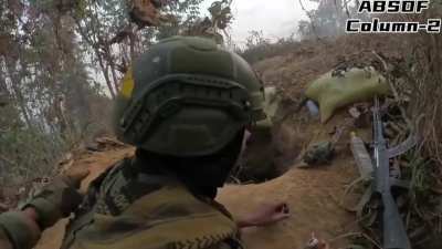 All Burma Students' Democratic Front Column 2 fighting the Myanmar junta (probably in Kachin State or northern Sagaing). Between 2024-August 2025