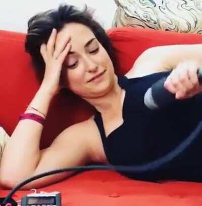 Milana Vayntrub doing a mic check