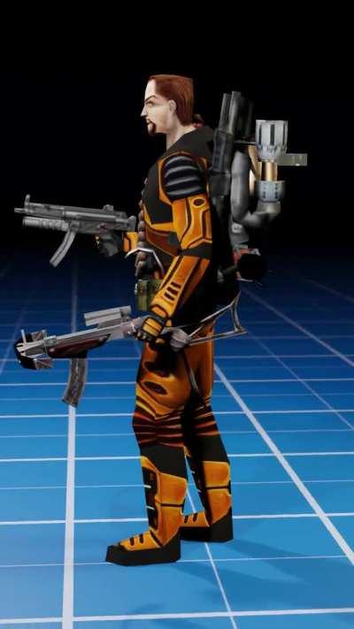 Fully equipped - Gordon Freeman. Every single gun on him.