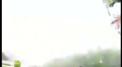 Men launches fireworks to a hot hair balloon