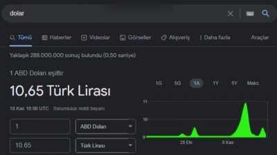 1 United States Dollar Equals 10,65 Turkish Lira