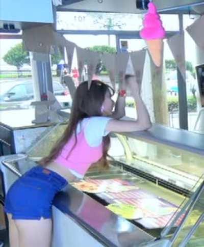 Sana - Likey MV making, pink white top, blue shorts