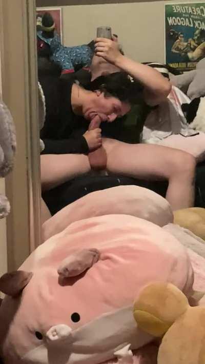 Making her stuffies watch