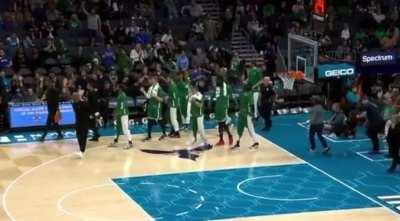 [Highlight] Jaylen Brown sinks the 3/4 court shot at halftime but it’s too late