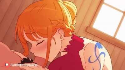 Nami giving her captain a special stamina training