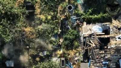 A Ukrainian drone dropped a bomb near the crowded Russian military group