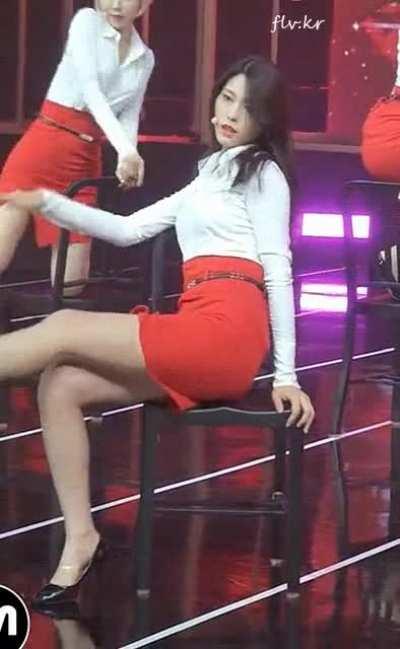 Seolhyun (ft. Choa) - red pencil skirt, white blouse, black heels