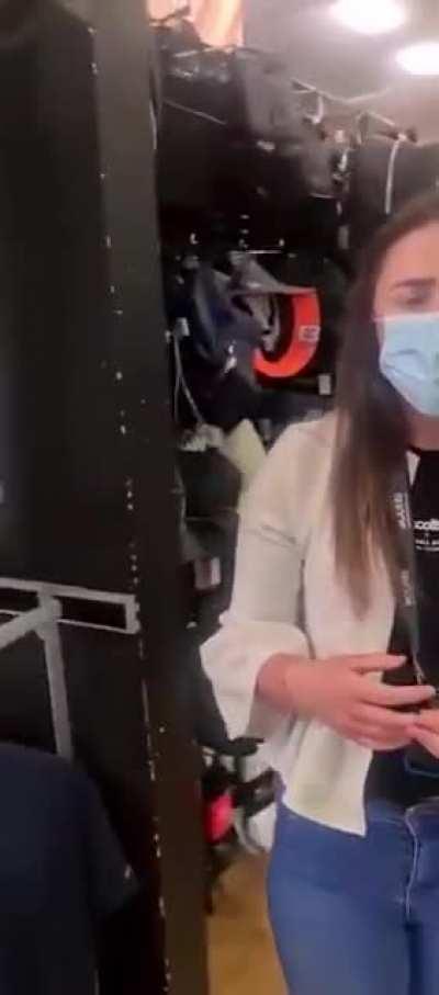 Girl requests a man to use a mask, man being a jerk.