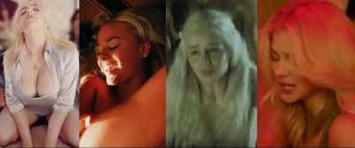 Which one would be the hottest night: Billie Eilish on top, Margot Robbie on her back, Emilia Clarke from behind or getting pegged by Chloë Grace Moretz