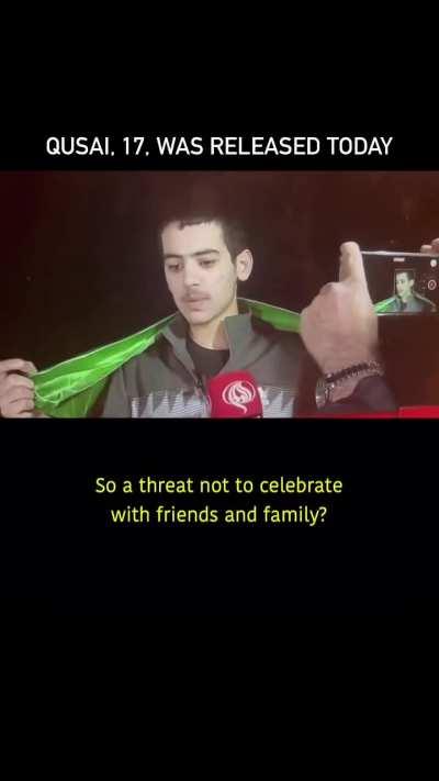 Meet Qusai, 17, a Palestinian child released today.