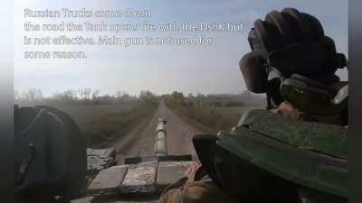 Russian Towed Artillery Convoy runs straight into Ukranian Tanks and Infantry from the 25th brigade fighting near Kherson. Date Unknown. (Re-edited from terrible compilation into coherent chronological footage) (Music from original source)