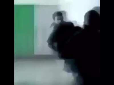 All the other kids with the pumped up kick better run better run outrun my gun