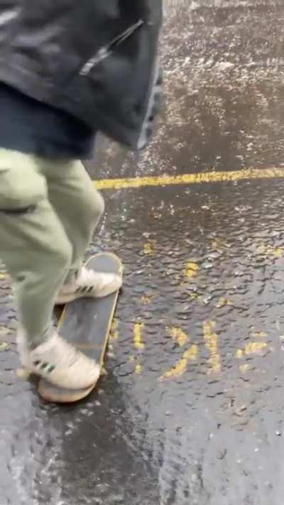 Trying to skate on ice with a board and no wheels