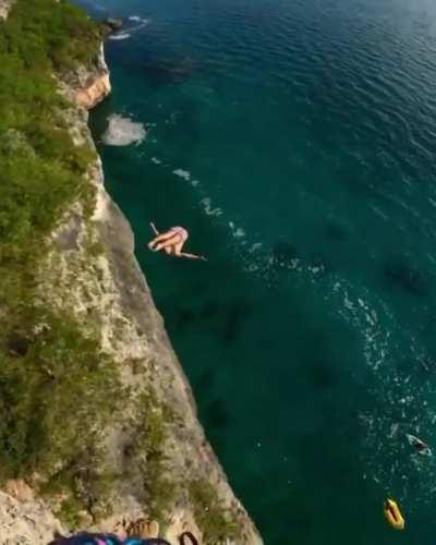 Taking a dip in the back yard.