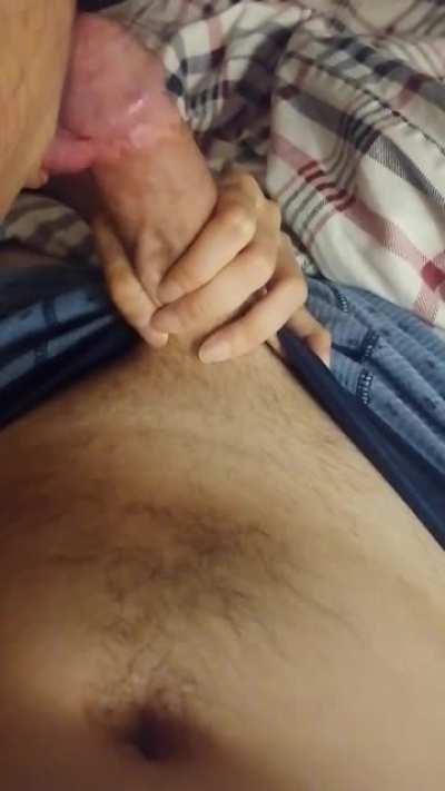 I like to tease white cock with my tongue before I swallow it