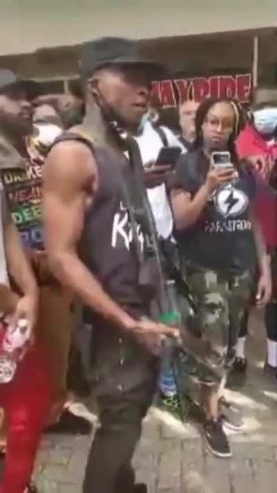 Armed counter protesters show up and explain media bias. Why are Confederates not asked why they show up armed, but we are?