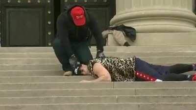 Trump supporters reenact the death of George Floyd on Church steps
