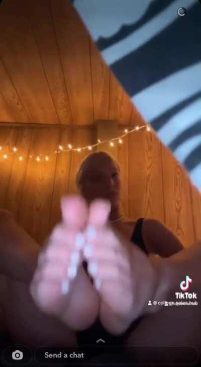 POV collage blonde give you feetjob