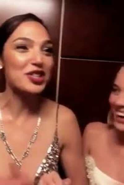 A drunk Gal Gadot and Margot Robbie taking you up to their hotel room for a threesome