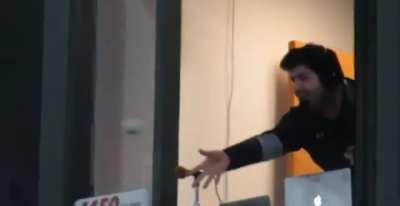 Commentator catches foul ball and doesn’t miss a beat. Camera tracked perfectly