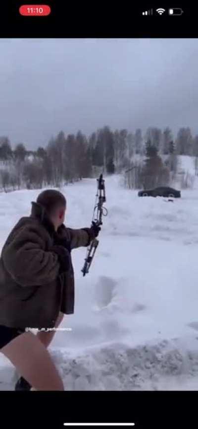 Russians blow up car using flaming arrow