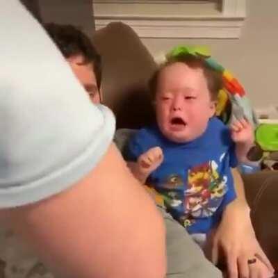 The moment he sees his little brother..