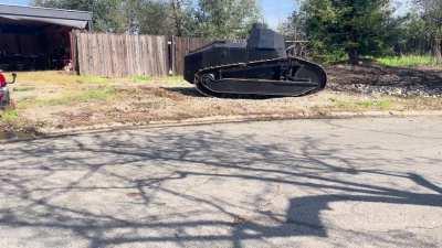 Testing my scratch built WW1 tank in the front yard