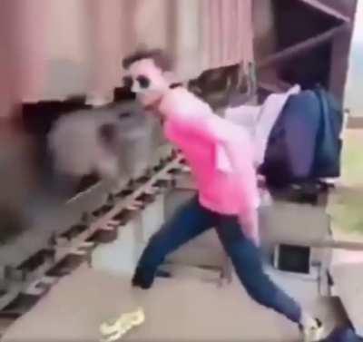 What’d he expect dancing next to a train?