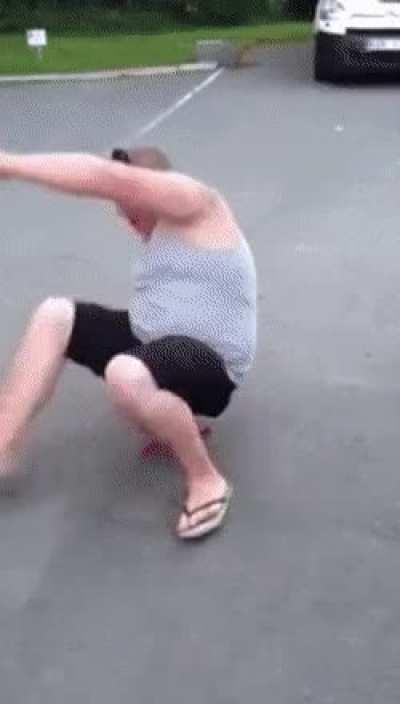 Sitting on a plastic child stool