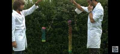 When a skinky falls it doesn't actually fall until all it's weight is transfered to the bottom.