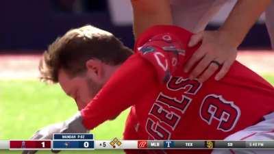 Taylor Ward is hit in the face with a pitch (WARNING Blood)