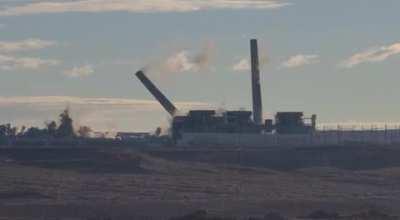 A video of three coal stacks in Page, AZ falling this morning as the site is being demolished in favor of renewable energy