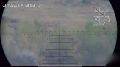 A Ukrainian sniper from the SOF unit Grey Area Group hit a Russian soldier at a claimed shooting range of 1,300 meters. Published 27.12.2025. Date and location not disclosed.