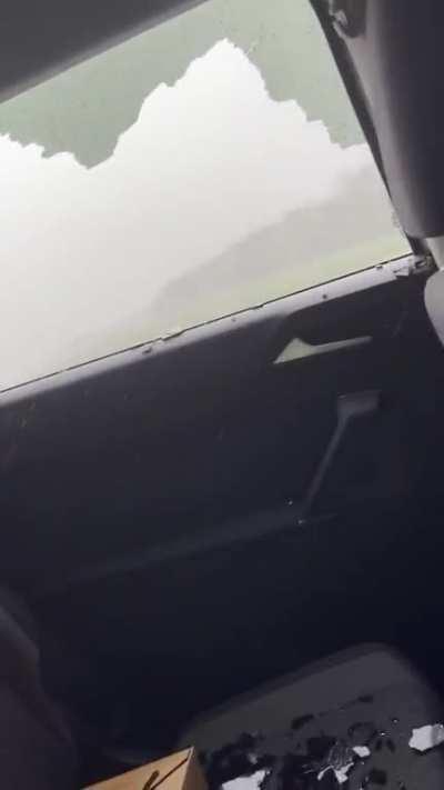 Astonishing footage showing the damage of large hailstones.