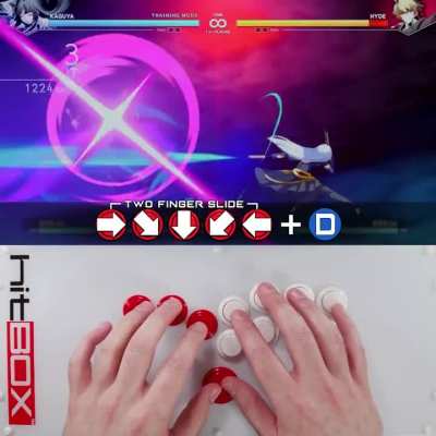 Half-Circle Slide Method (P2) on Hit Box: Use both the Ring and Middle fingers together to slide across buttons - this guarantees the diagonal inputs.