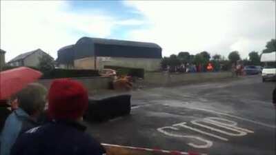 Rally car loses traction on tarmac