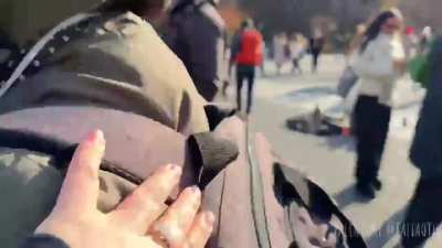 A United Healthcare CEO shooter lookalike competition takes place at Washington Square Park