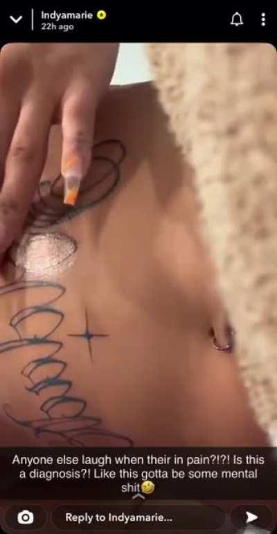 New Snapchat IndyaMarie - laughing in pain with her new Tattoo