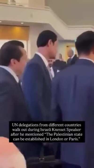 Walkout at UN conference in Geneva after Israeli spokesperson Amir Ohana told delegates: “The Palestinian state can be established in London or Paris.”