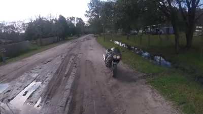 So I was riding my sport bike in my Master Chief Halo suit when all of a sudden...