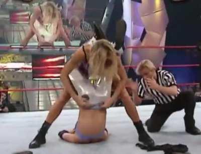 Trish's ass in a thong, exposed