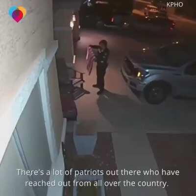 This police officer was caught on camera on a family's lawn at 3 a.m. – picking up their fallen American Flag. 