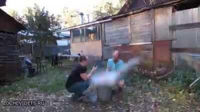 2 men, 1 firecracker.