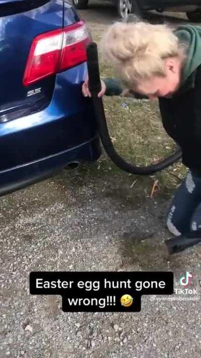 Easter egg caught in the muffler